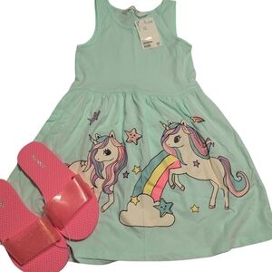 NWT Unicorn Dress and Pink Sandals Set